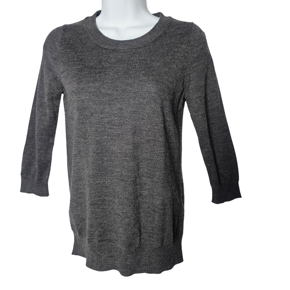 J.Crew Women Merino Wool 3/4 Sleeve Crewneck Sweater XS Charcoal Gray Classic